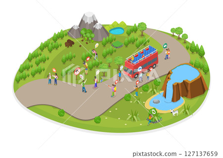 3D Isometric Flat Illustration of School Field Trip, Student Excursion Scene 3D Isometric Flat Illustration of School Field Trip, Student Excursion Scene 127137659