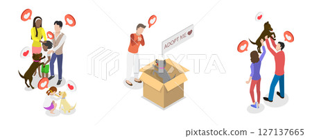 3D Isometric Flat  Illustration of Pet Adoption, Charity, Generosity and Kindness 127137665