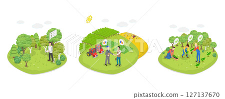 3D Isometric Flat  Illustration of Conservation Science, Knowledge About Nature 127137670