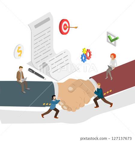 3D Isometric Flat Illustration of Business Deal, Handshake, a Formal Agreement Between Partners 3D Isometric Flat Illustration of Business Deal, Handshake, a Formal Agreement Between Partners 127137673