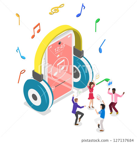 3D Isometric Flat  Illustration of Music Phone App, Feeling the Melody 127137684