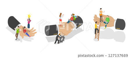 3D Isometric Flat  Illustration of Employees Wellbeing and Support, Loyalty to Team 127137689