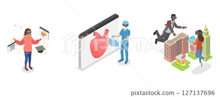 3D Isometric Flat  Illustration of Virtual Reality Technologies, Future Innovations 127137696