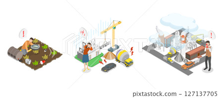 3D Isometric Flat  Illustration of Ecological Problem, Contaminated Atmosphere 127137705