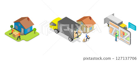 3D Isometric Flat  Illustration of Delivery Company, Logistics Network 127137706