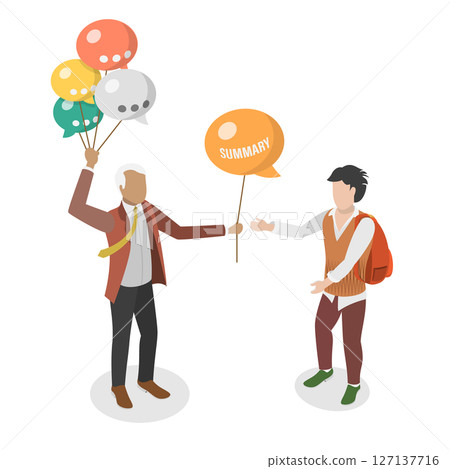 3D Isometric Flat  Illustration of Brainstorm Recap, Meeting Summary 127137716