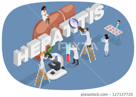 3D Isometric Flat Illustration of Hepatitis, Liver Disease, Healthcare and Treatment 3D Isometric Flat Illustration of Hepatitis, Liver Disease, Healthcare and Treatment 127137720