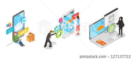 3D Isometric Flat Illustration of Data... - Stock Illustration ...