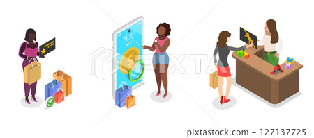3D Isometric Flat Illustration of Loyalty Program, Cashback or Money Back 3D Isometric Flat Illustration of Loyalty Program, Cashback or Money Back 127137725