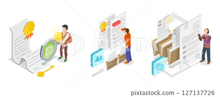 3D Isometric Flat Illustration of AI and Document Automation, Technology Innovations 3D Isometric Flat Illustration of AI and Document Automation, Technology Innovations 127137726