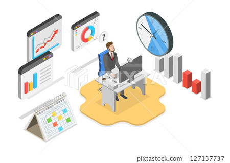 3D Isometric Flat Illustration of Employee Attendance Tracking, Job Ontime 3D Isometric Flat Illustration of Employee Attendance Tracking, Job Ontime 127137737
