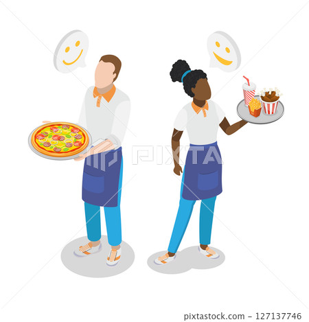 3D Isometric Flat Illustration of Restaurant Waiters, Catering Hospitality Worker 3D Isometric Flat Illustration of Restaurant Waiters, Catering Hospitality Worker 127137746