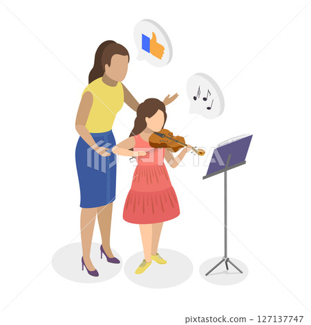 3D Isometric Flat  Illustration of Violin, Learning to Play Misical Instrument 127137747