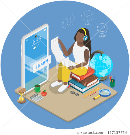 3D Isometric Flat  Illustration of Academic Education Process, Process Of Studying And Learning 127137754