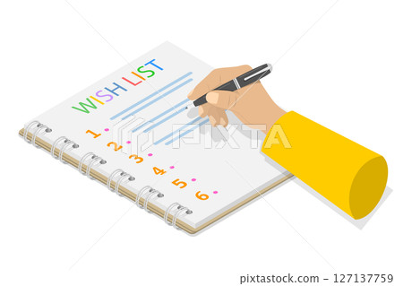 3D Isometric Flat Illustration of Wish List , Preparing for a Holiday 3D Isometric Flat Illustration of Wish List , Preparing for a Holiday 127137759