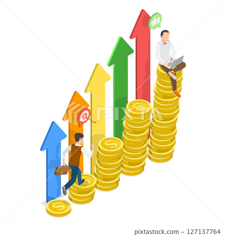 3D Isometric Flat  Illustration of Profit Income Chart Increase, Financial Success and Growth 127137764