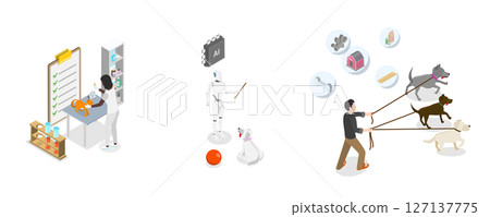 3D Isometric Flat  Illustration of Vet Services, Pet Caring, Helping and Rescuing 127137775