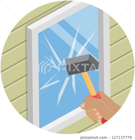 3D Isometric Flat  Illustration of Vandalism, Smashing Window With Hammer 127137779