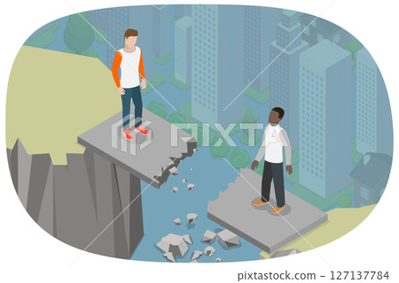 3D Isometric Flat  Illustration of Society Crisis, Communication Gap 127137784