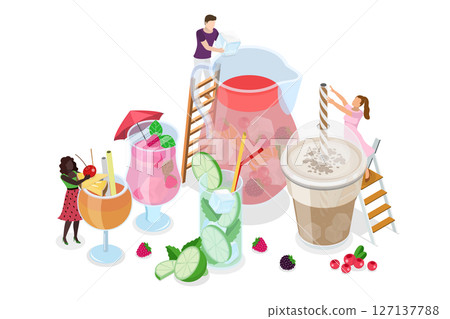 3D Isometric Flat  Illustration of Cold Beverages, Summer Frefreshing Drinks 127137788