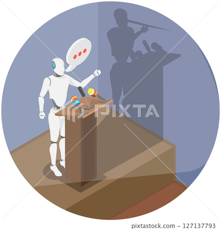 3D Isometric Flat Illustration of AI and False Information in Social Media, Deep Fake 3D Isometric Flat Illustration of AI and False Information in Social Media, Deep Fake 127137793