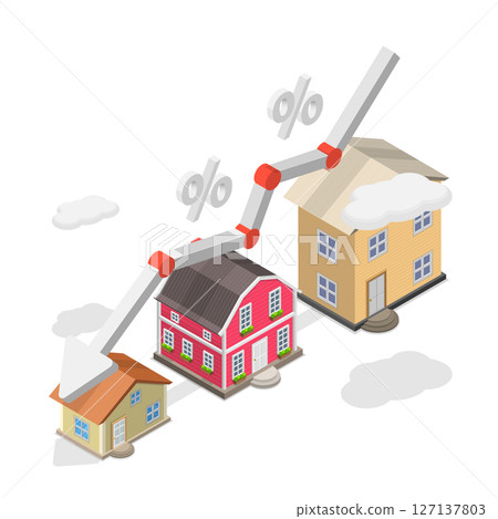 3D Isometric Flat  Illustration of Real Estate Investment Risks, Fluctuations In Housing Prices 127137803