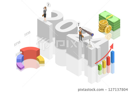 3D Isometric Flat  Illustration of Economic Forecast , New Trends and Predictions in Economics 127137804
