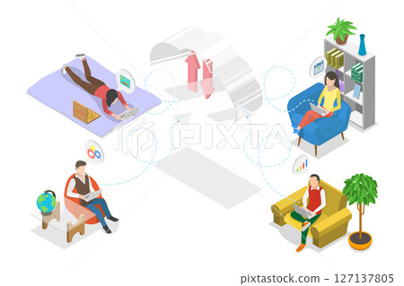 3D Isometric Flat  Illustration of Cloud Data Storage, Modern Solution For Managing Data Securely And Effectively 127137805
