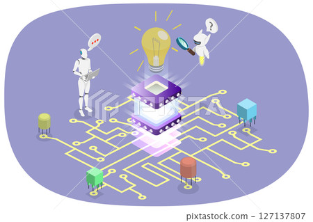 3D Isometric Flat  Illustration of Technological Innovation and Invention, Artificial Intelligence and Machine Learning 127137807