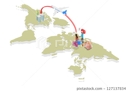 3D Isometric Flat  Illustration of International Emigration, Brain Drain, Digital Nomad 127137834