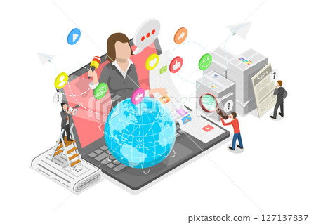 3D Isometric Flat Illustration of Social Media, Real Time Broadcast 3D Isometric Flat Illustration of Social Media, Real Time Broadcast 127137837