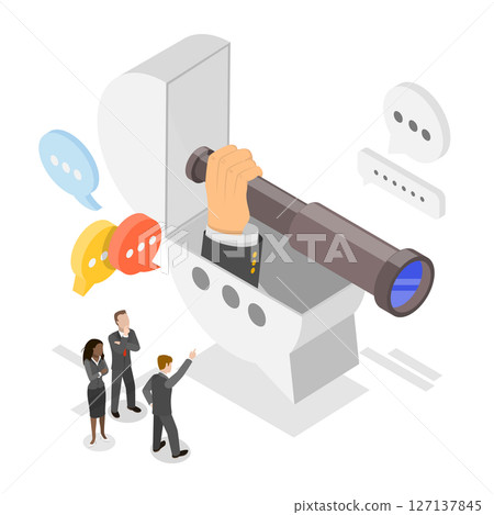 3D Isometric Flat  Illustration of Discussing Work In Meeting, Discussion, Team Communication 127137845