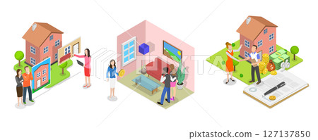 3D Isometric Flat  Illustration of Real Estate Agency Service, Property Buying 127137850
