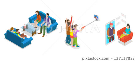 3D Isometric Flat  Illustration of Students Weekend Spare Time , Friends Together Activities 127137852