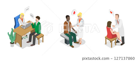 3D Isometric Flat  Illustration of Health Examination, Patients Meeting Doctor 127137860