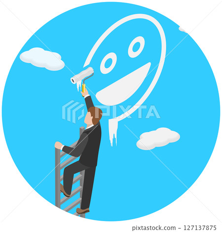 3D Isometric Flat  Illustration of Optimistic Mindset, Good Attitude, Success in Work 127137875