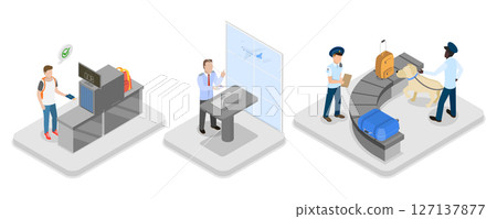 3D Isometric Flat  Illustration of Airport Security, Safety Check 127137877