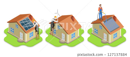 3D Isometric Flat  Illustration of Renewable Energy, Grean Sustainable Sources 127137884