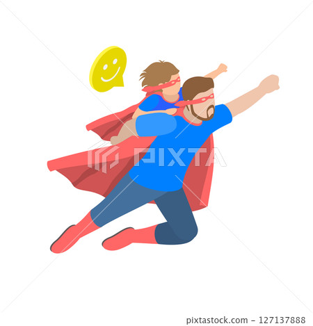 3D Isometric Flat Illustration of Dad Superhero, Father Day Greeting Card Design 3D Isometric Flat Illustration of Dad Superhero, Father Day Greeting Card Design 127137888