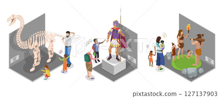 3D Isometric Flat  Illustration of School Museum Excursion, Cultural Education, Exhibition 127137903
