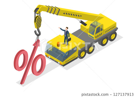 3D Isometric Flat  Illustration of Increase Interest Rates, Percent Up 127137913