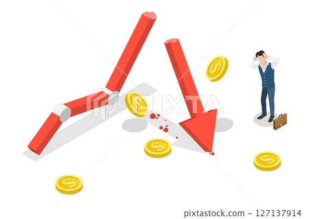 3D Isometric Flat Illustration of Financial Instability, Stock Market Crash 3D Isometric Flat Illustration of Financial Instability, Stock Market Crash 127137914