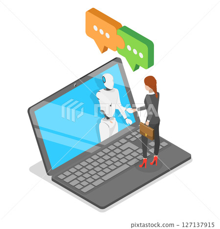 3D Isometric Flat  Illustration of Business Automatization , AI-Powered Recruitment 127137915