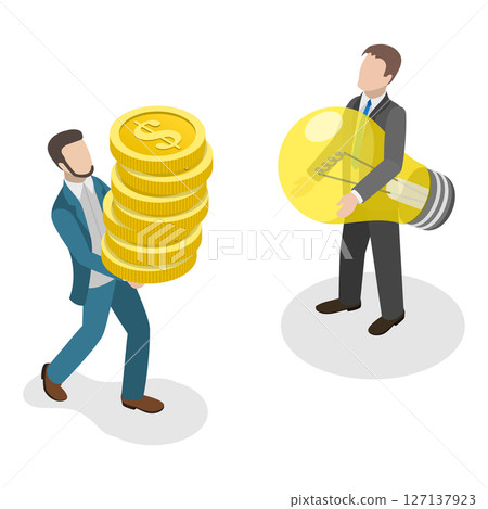 3D Isometric Flat  Illustration of Successful Business Negotiation and Partnership, Financial Support for Startup 127137923