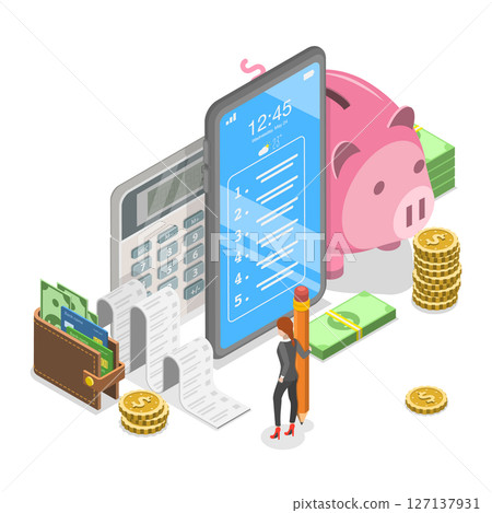 3D Isometric Flat  Illustration of Budget Planning, Financial Checkup Analyze 127137931