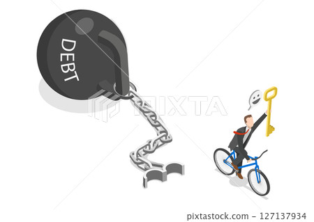 3D Isometric Flat  Illustration of Solving Financial Problem, Unlock Financial Freedom 127137934