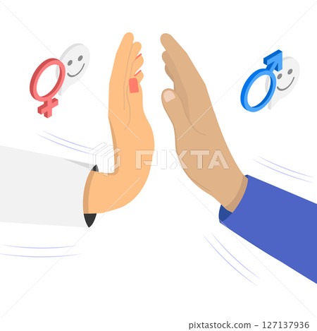 3D Isometric Flat  Illustration of Equal Partners, Celebrating Gender Equality and Achieving Great Work Success 127137936