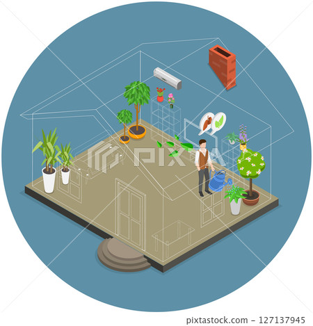 3D Isometric Flat  Illustration of Fresh Air, Breathe Meditation, Harmony Lifestyle 127137945