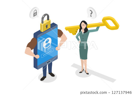 3D Isometric Flat  Illustration of Protected Account Access, Private Data Protection 127137946