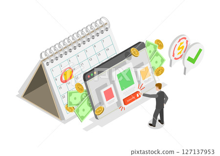 3D Isometric Flat Illustration of Online Subscription Service, Monthly Payment 3D Isometric Flat Illustration of Online Subscription Service, Monthly Payment 127137953